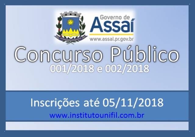 =CONCURSO PÚBLICO INSCRIÇÕES ABERTAS ATÉ 05 DE NOVEMBRO 2018