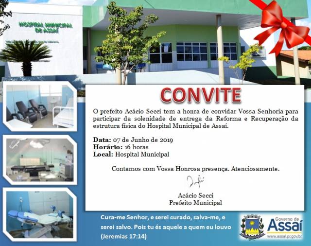 =Hospital Municipal será inaugurado em 07 de junho