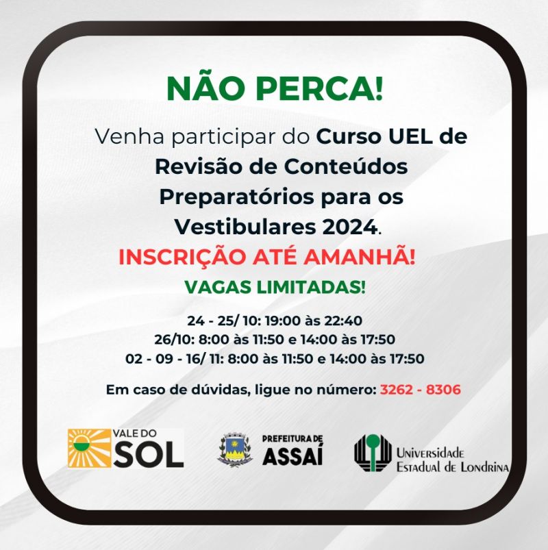 ATENÇÃO ESTUDANTE DE ASSAÍ!