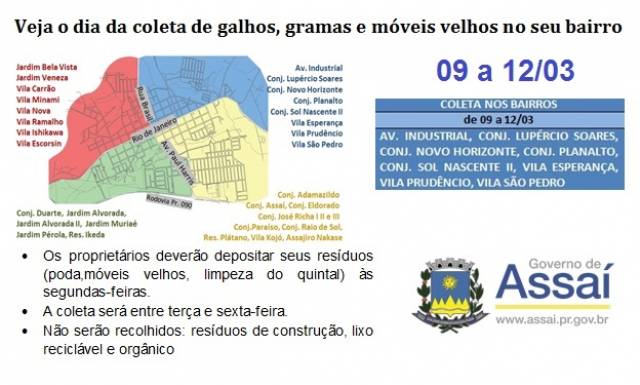 CALENDÁRIO DE COLETA DE GALHOS, GRAMA E MÓVEIS VELHOS
