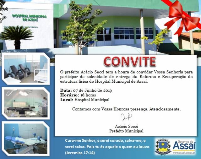 Hospital Municipal será inaugurado em 07 de junho