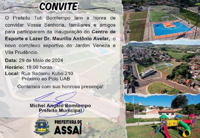 INAUGURAÇÃO DO CENTRO DE ESPORTE E LAZER DA VILA PRUDÊNCIO E JARDIM VENEZA SERÁ DIA 29 DE MAIO