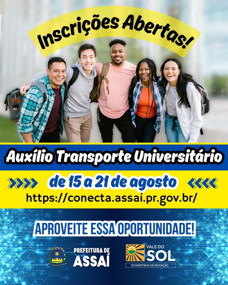INSCRIÇÃO ABERTA PARA O PROGRAMA MUNICIPAL DE AUXÍLIO TRANSPORTE UNIVERSITÁRIO.