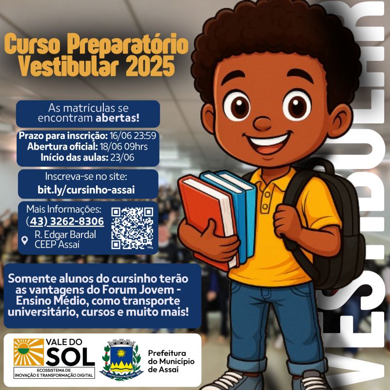 INSCRIÇÕES PARA O CURSINHO PRÉ-VESTIBULAR GRATUITO.