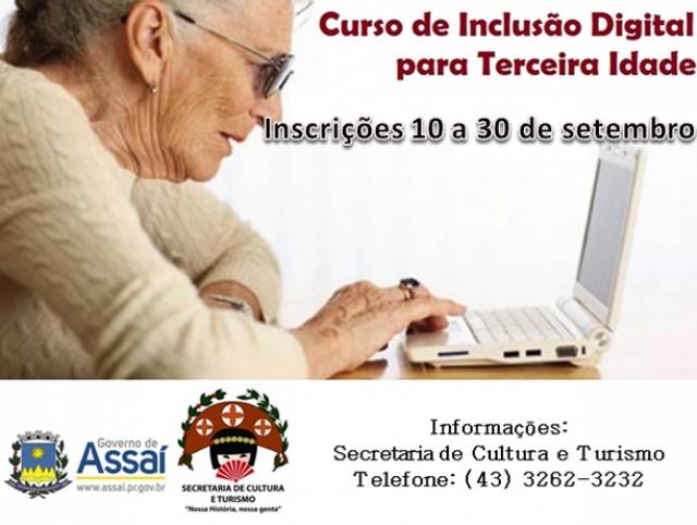 Inscrições para  o Curso de Inclusão Digital da Pessoa idosa