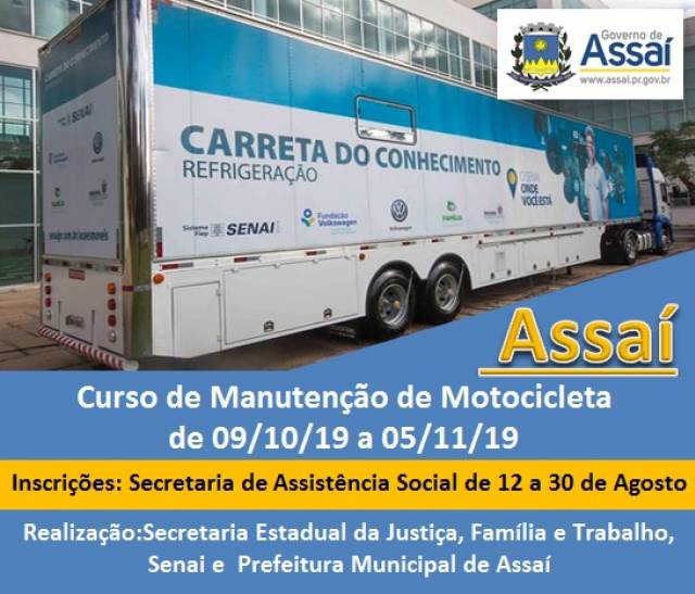 INSCRIÇÕES PARA O CURSO DE MANUTENÇÃO DE MOTOCICLETAS