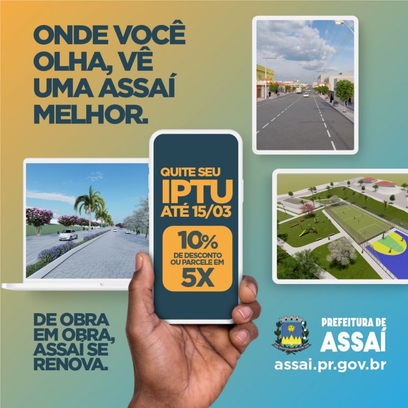 PAGAMENTO DO IPTU COM 10% DE DESCONTO ATÉ DIA 15/03