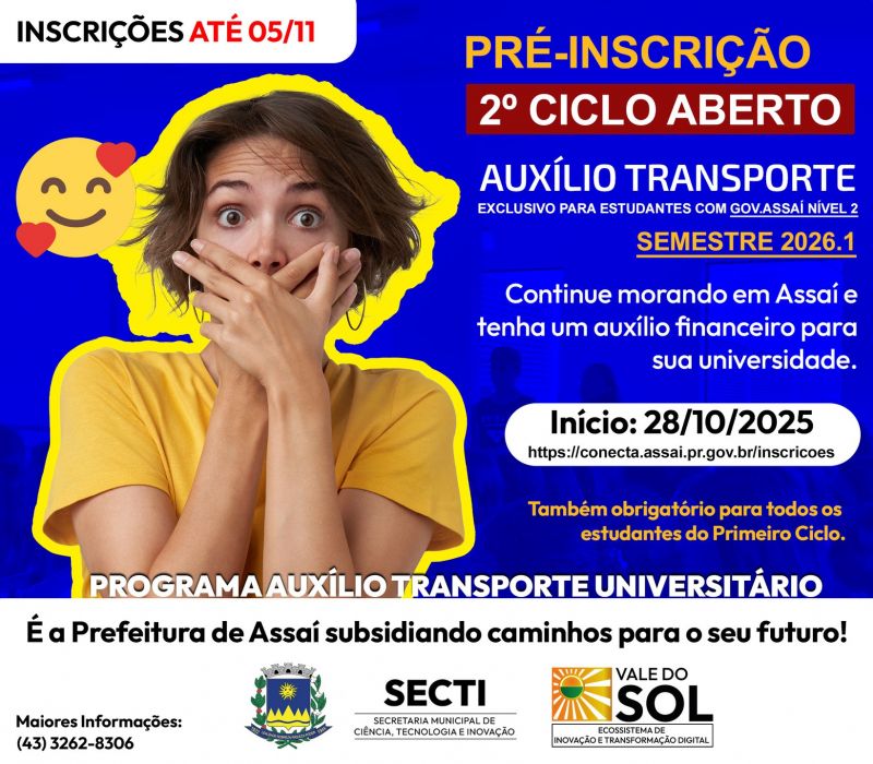 Pré-inscrições abertas para o Auxílio Transporte - 2º Ciclo!