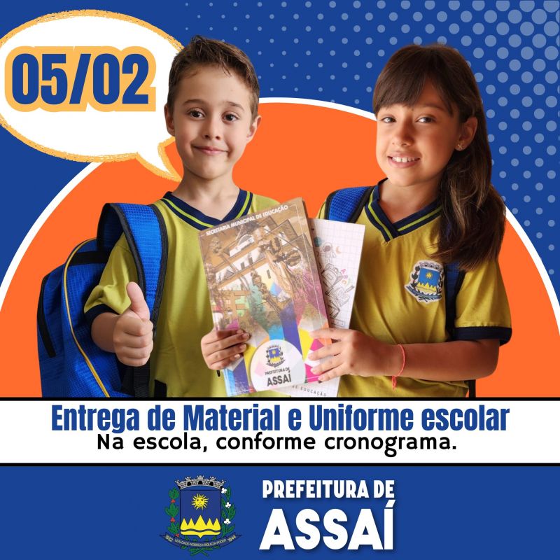 PREFEITO TUTI ANUNCIA O CRONOGRAMA DE ENTREGA DOS UNIFORMES E MATERIAL ESCOLAR PARA O ANO LETIVO DE 2025