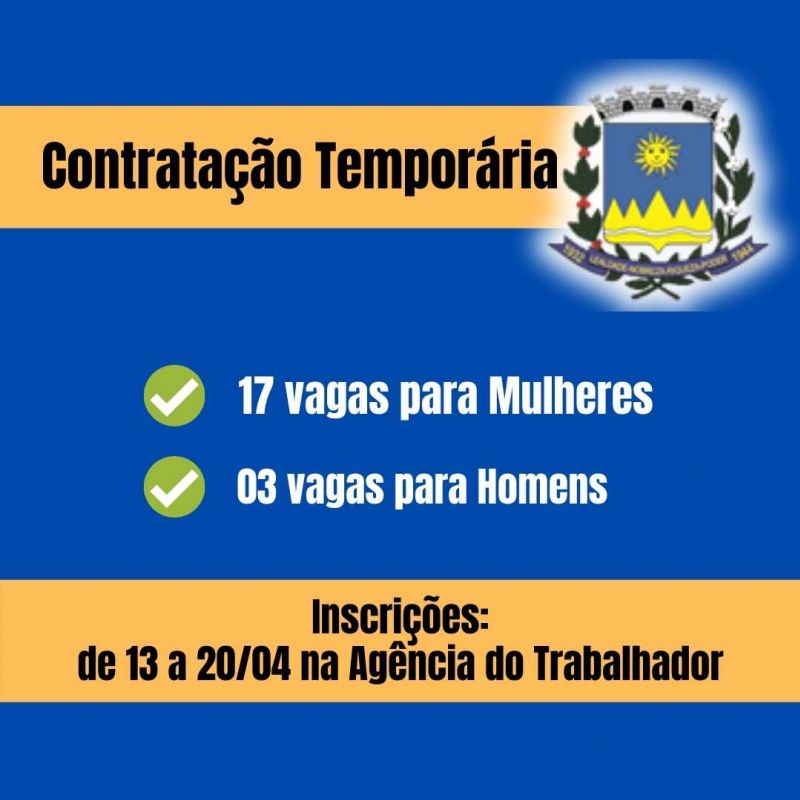PREFEITURA IRÁ CONTRATAR  FRENTE DE TRABALHO.