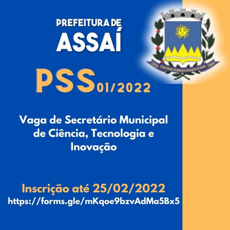 PSS PARA SELEÇÃO DO SECRETÁRIO DE CIÊNCIA, TECNOLOGIA E INOVAÇÃO